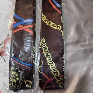 Brown twilly Scarf set with Chain and Geometric Patterns